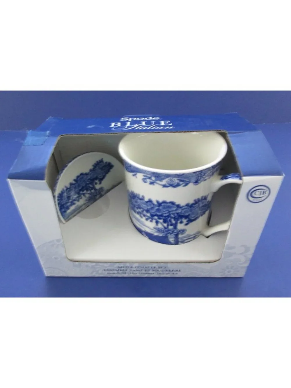 Spode Blue Italian 12oz Mug & Coaster Set - Scenic Motif - For Coffee & Tea